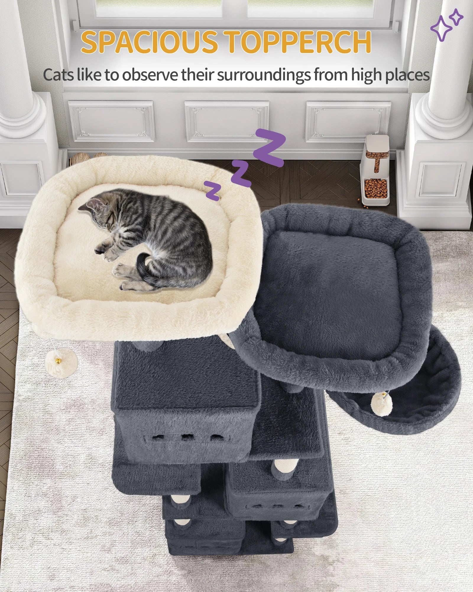 193cm Large Cat Tree – Multi-Level Tower with 2 Platforms, 3 Condos & 7 Scratching Posts