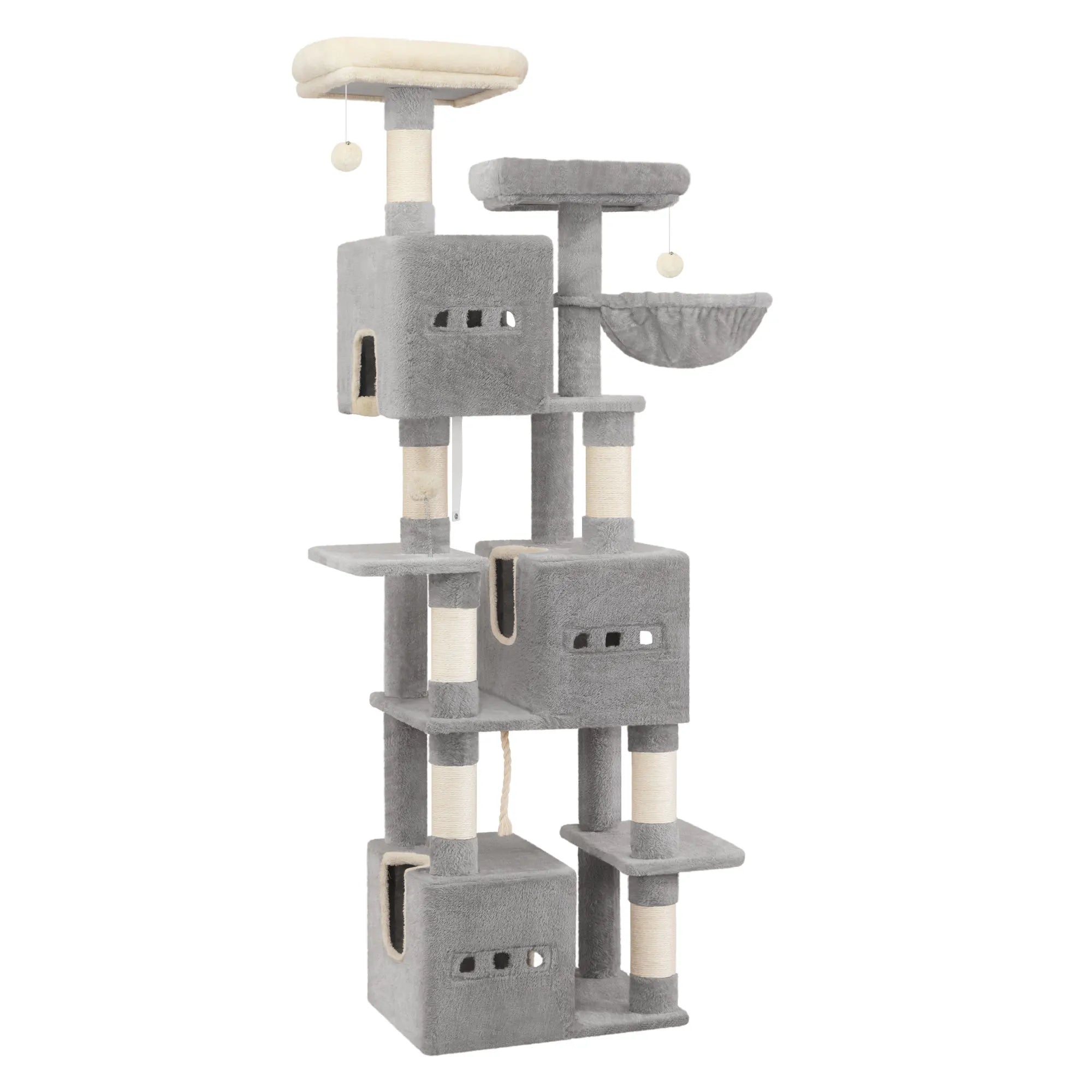 193cm Large Cat Tree – Multi-Level Tower with 2 Platforms, 3 Condos & 7 Scratching Posts