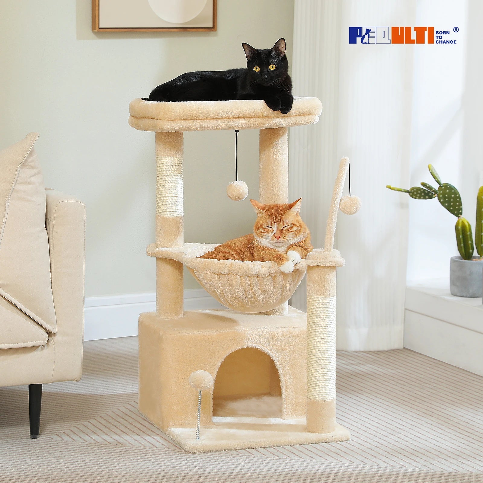 4-in-1 Cat Tree with Condo, Hammock & Scratching Post