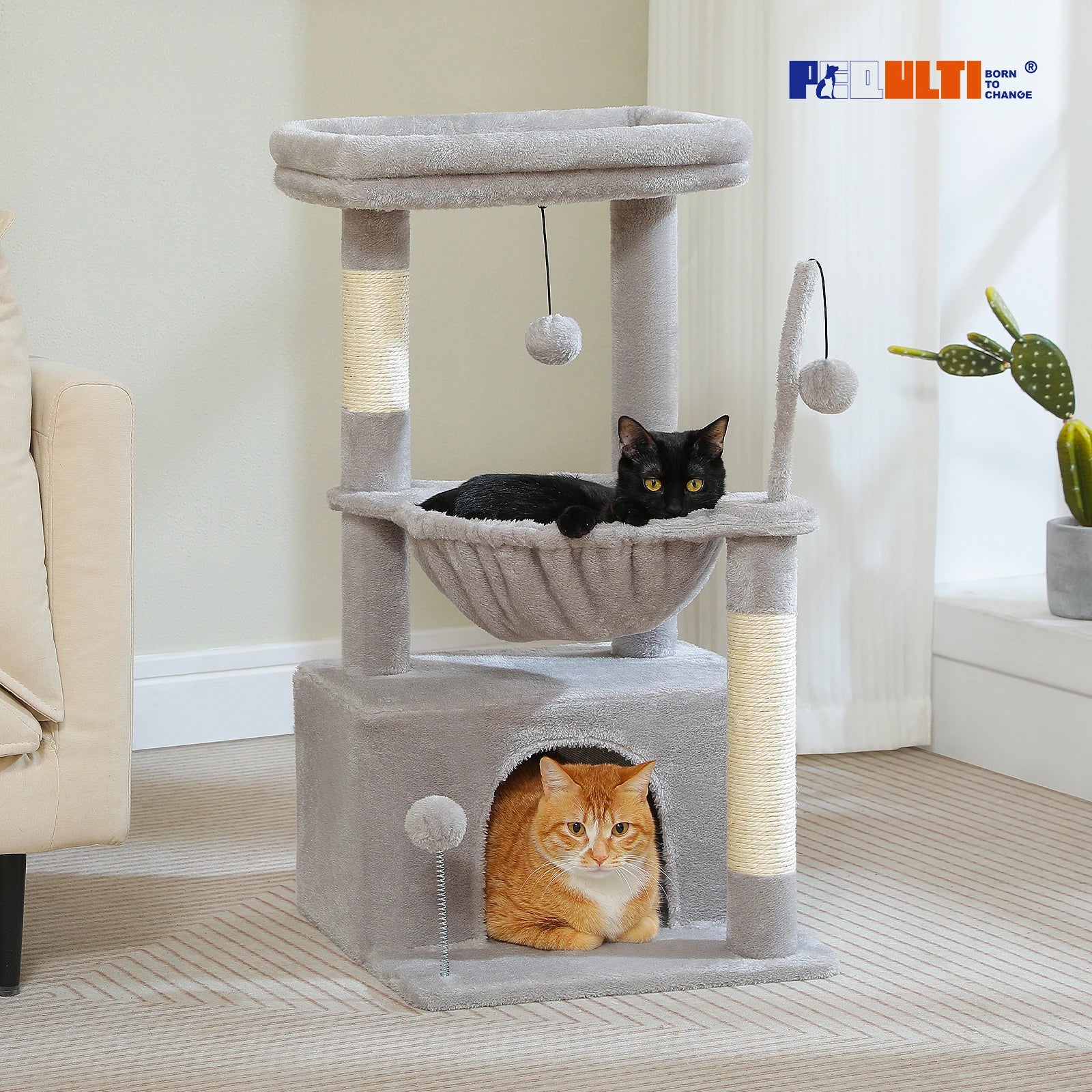 4-in-1 Cat Tree with Condo, Hammock & Scratching Post