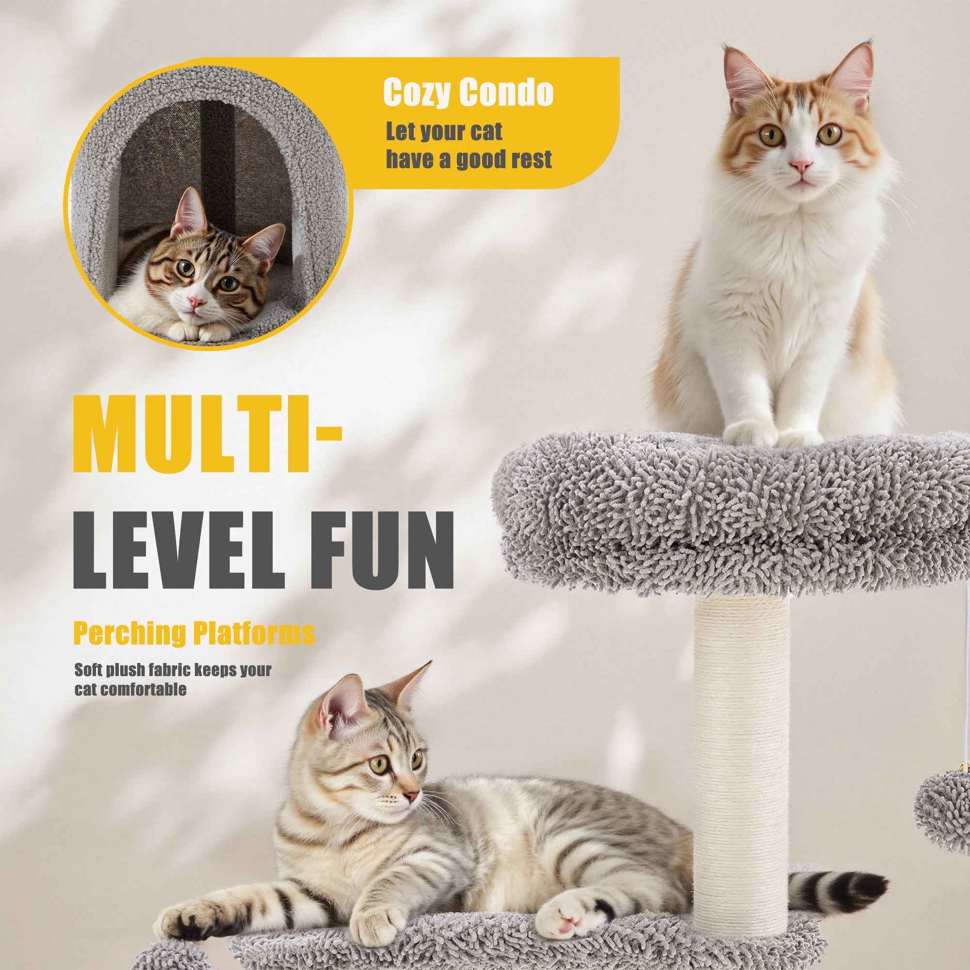 33” Multi-Level Cat Tree with Sisal Scratching Post
