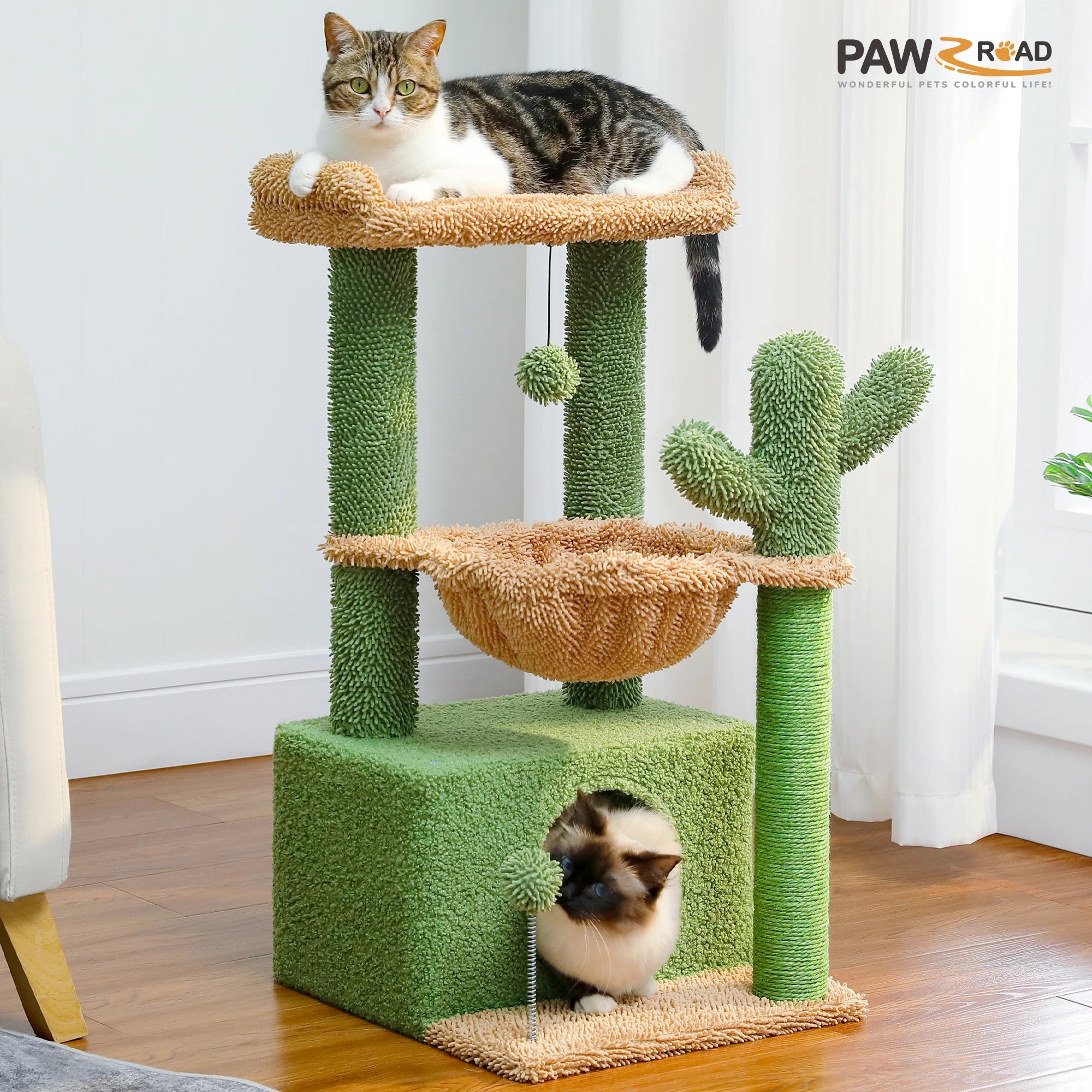 4-in-1 Cat Tree with Condo, Hammock & Scratching Post