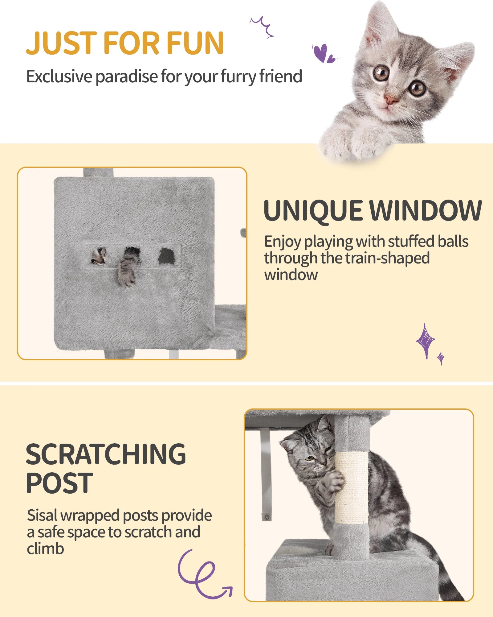 193cm Large Cat Tree – Multi-Level Tower with 2 Platforms, 3 Condos & 7 Scratching Posts